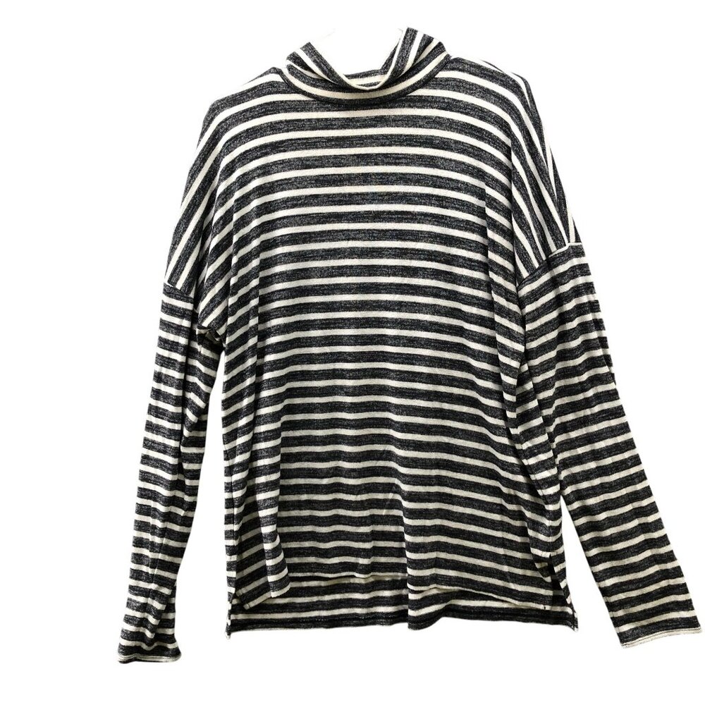 Banana Republic Turtleneck Long Sleeve T Shirt‎ Womens L Gray White Striped
